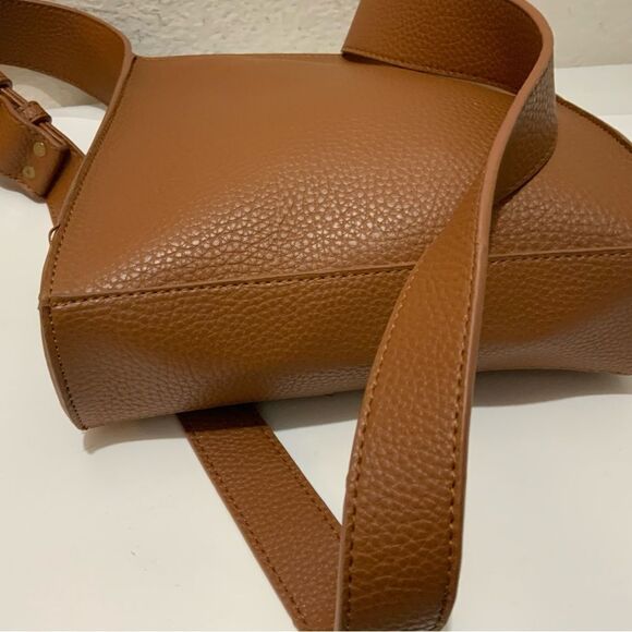 Anthropologie Remi And Reid Vegan Leather  Brown  Crossbody Bag top zip - Picture 9 of 16